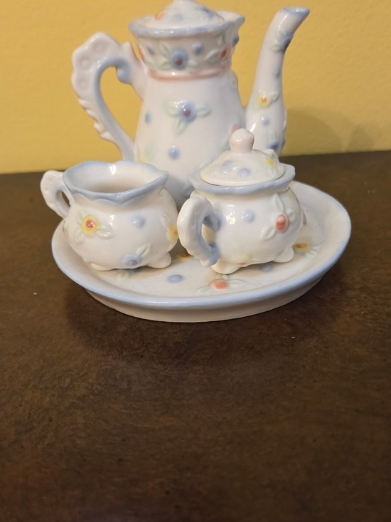 Other - Miniature Porcelain Tea Set with Pastel Floral Accents